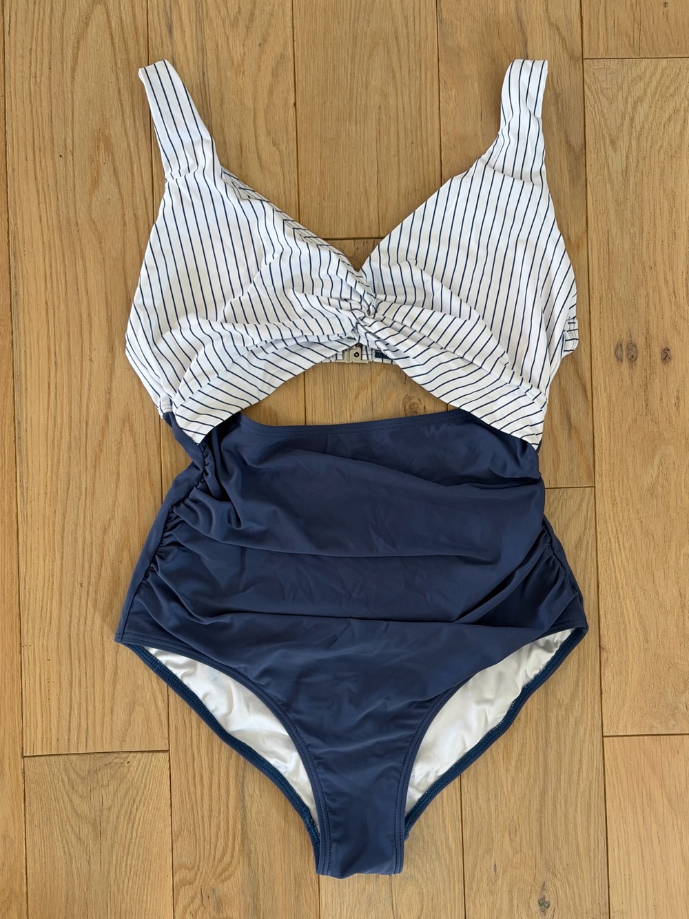 Maternity One-Piece Bathing Suit, Blue and Stripes, Large